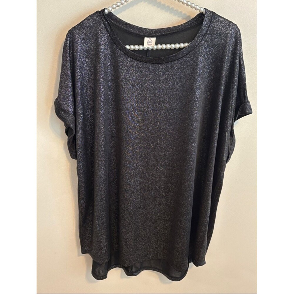 Sew in love Sparkle Black silver Short-Sleeve Women's Top 2x